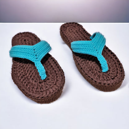 Turquoise Sandals Slip On Beach Slippers - Custom Crochet Handmade Flip Flops Pool Slipper