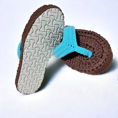 Turquoise Sandals Slip On Beach Slippers - Custom Crochet Handmade Flip Flops Pool Slipper