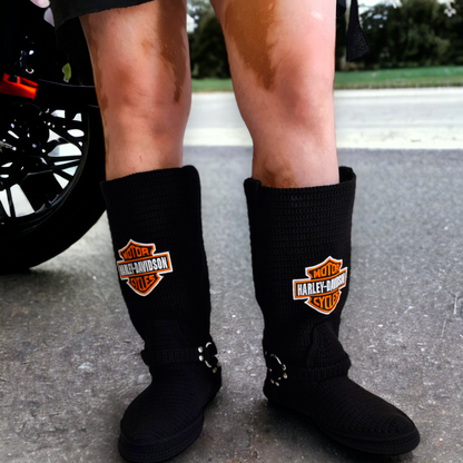 Handcrafted Crochet Harley Davidson Inspired Boots