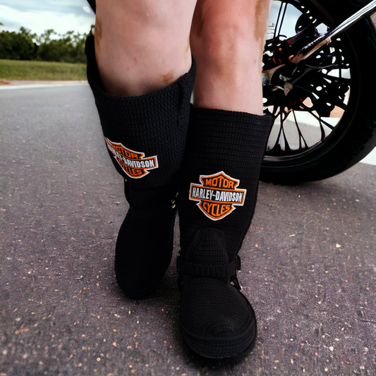 Handcrafted Crochet Harley Davidson Inspired Boots