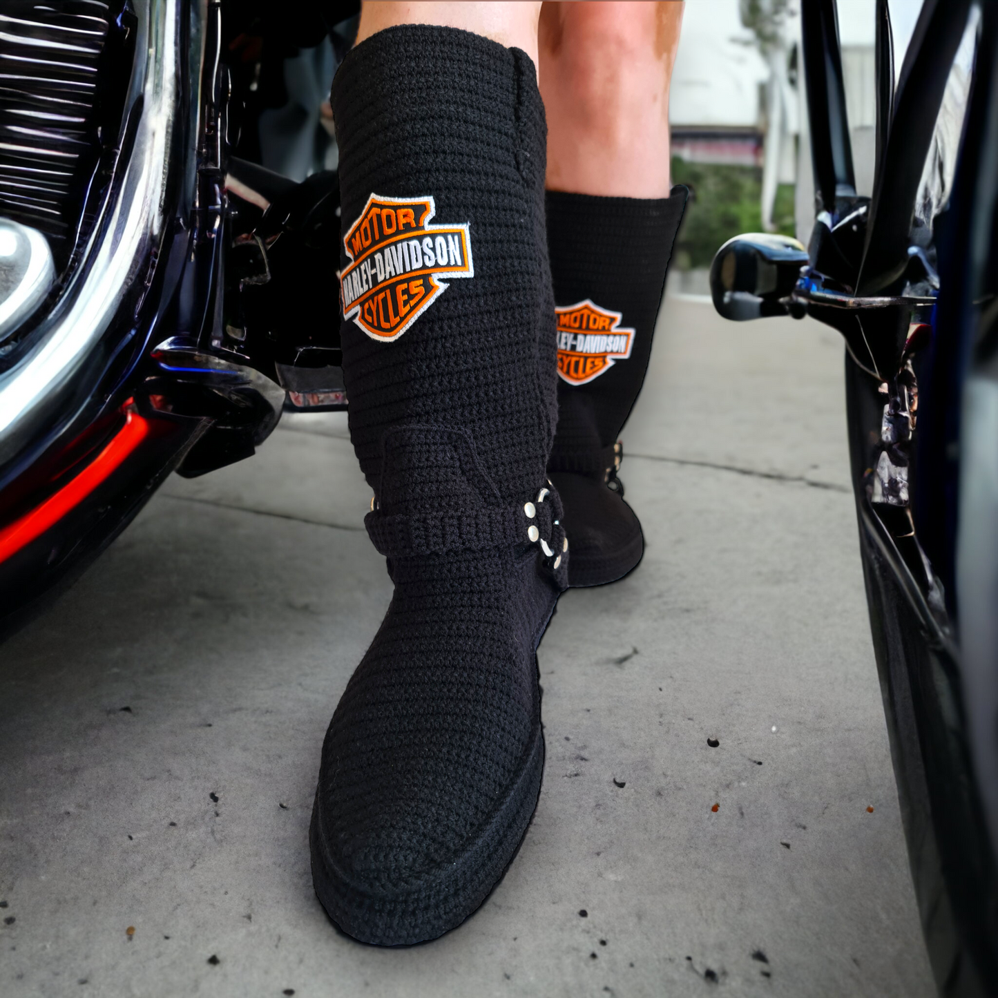 Handcrafted Crochet Harley Davidson Inspired Boots