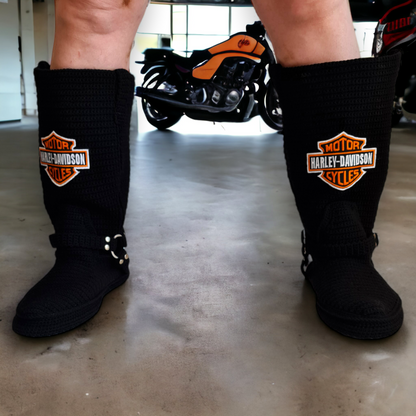 Handcrafted Crochet Harley Davidson Inspired Boots