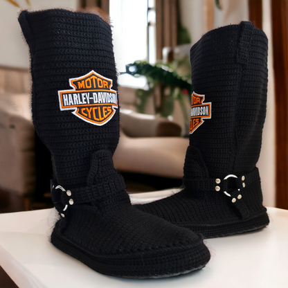 Handcrafted Crochet Harley Davidson Inspired Boots