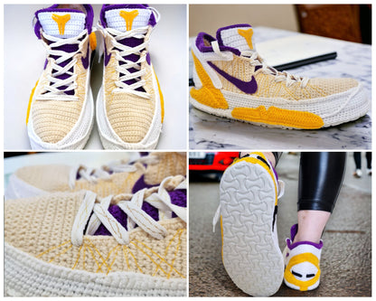 LA Lakers Kobe Bryant 7 Inspired Basketball Fan Sneaker Slippers, Custom Streetwear Crochet Shoes, Retro Low-Top Hypebeast Outfit, Rare Sneaker Plush