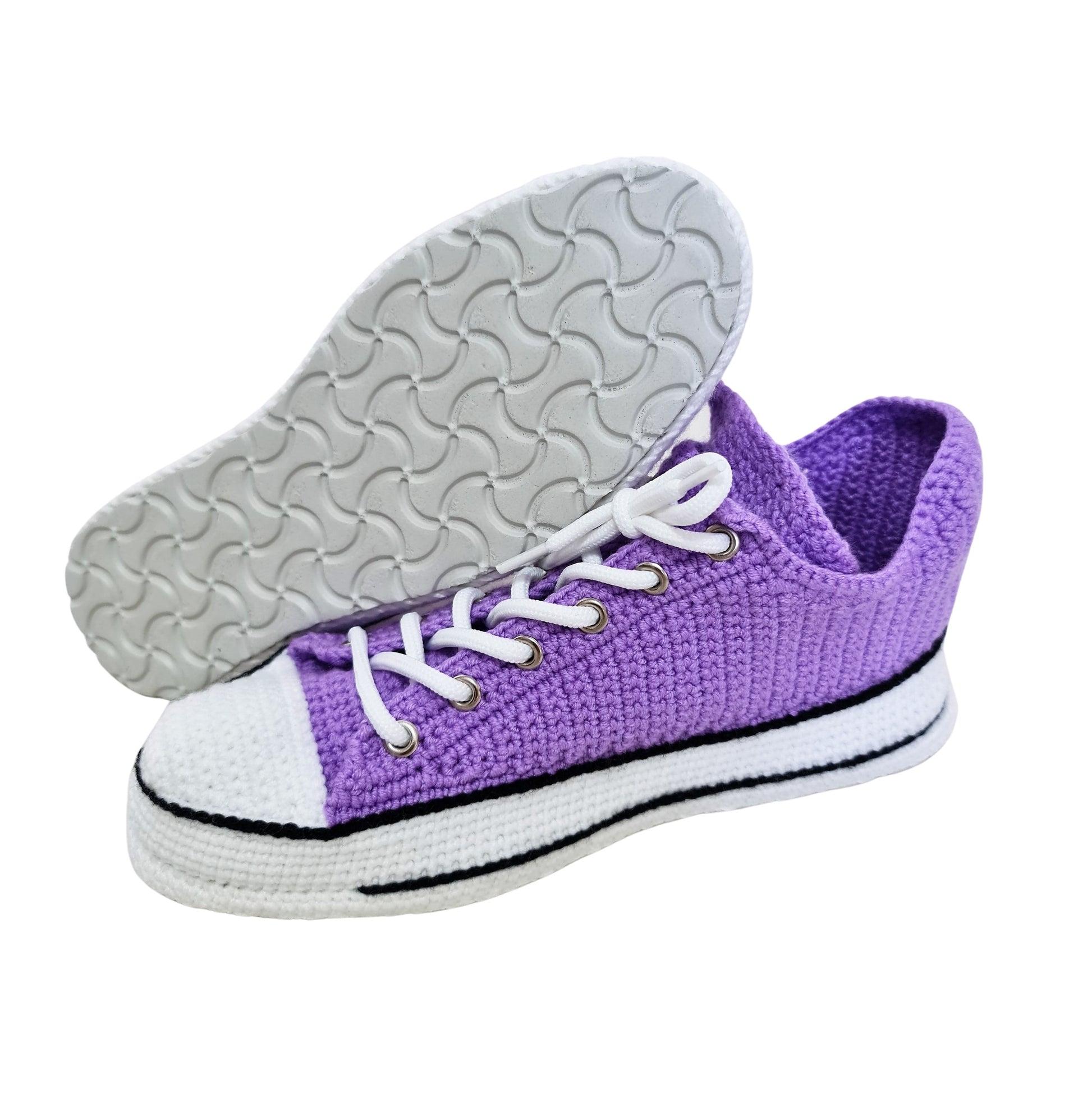 Handmade Crochet Purple Cotton House Shoes That Look Like Sneakers, Low Top Custom Plush Unisex Knit Shoes, Fluffy Cute Cozy Slip On Booties