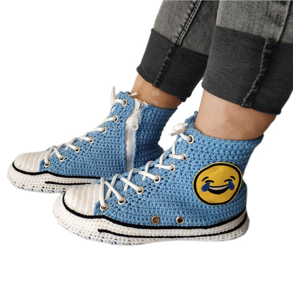 Emoji Slippers Cartoon Crochet Canvas Sneakers Plush - Soft Indoor Shoes Cute House Socks