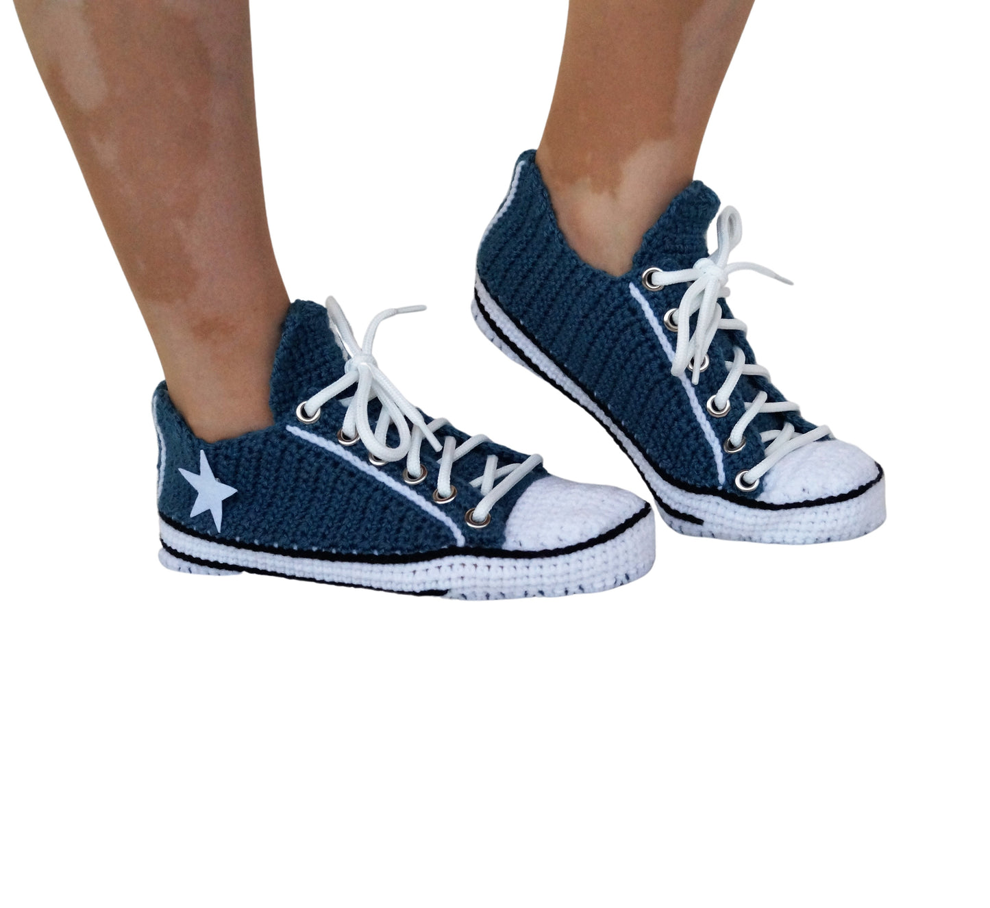 Crochet Knitted Navy Blue Converse Low Top Sneakers Slippers Classic Canvas Home Shoes - Byseay