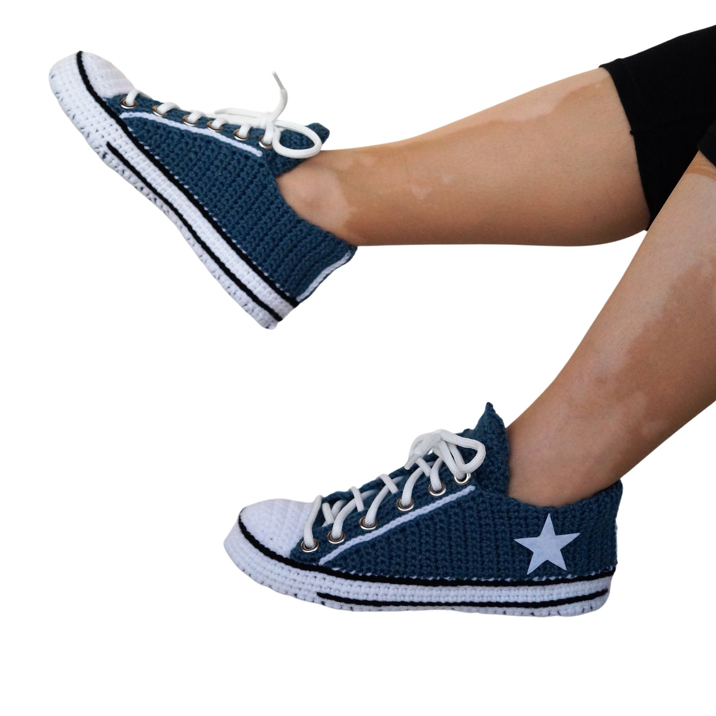 Crochet Knitted Navy Blue Converse Low Top Sneakers Slippers Classic Canvas Home Shoes - Byseay