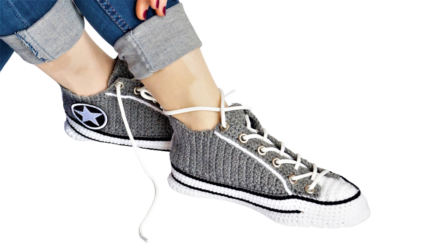 Crochet Converse Seasonal Low Top Classic Grey Slippers Handmade Sneakers Plush Shoes - Byseay