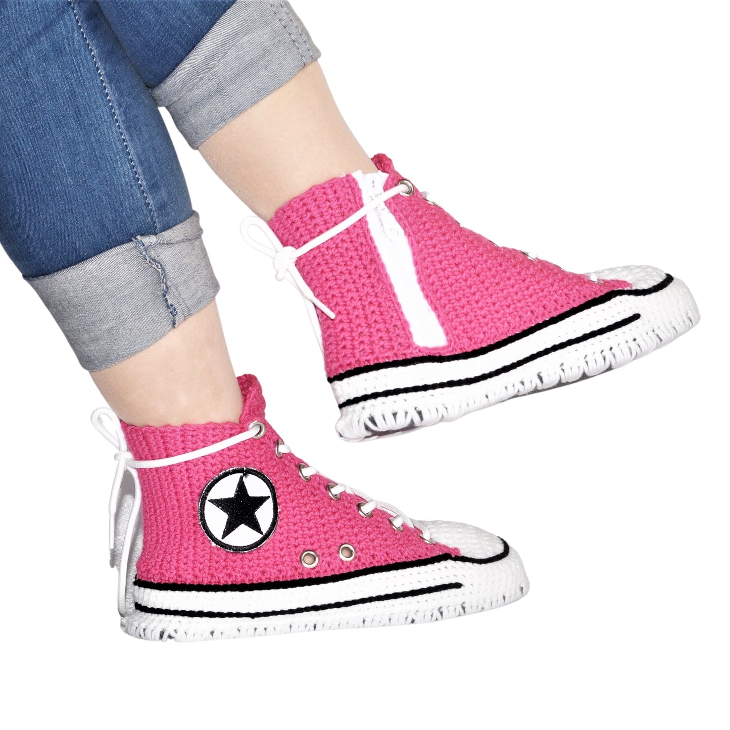 Fuchsia Converse Sneakers Custom Handmade Slippers Hause Sneakers Soft Plush - Byseay