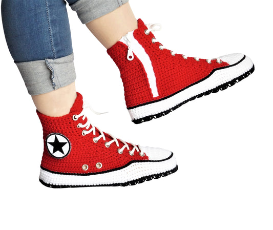 Red Canvas Sneakers Slippers Big Plush Soft Home Fuzzy Cute Platform Shoes - Byseay