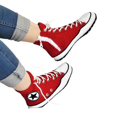 Red Canvas Sneakers Slippers Big Plush Soft Home Fuzzy Cute Platform Shoes - Byseay