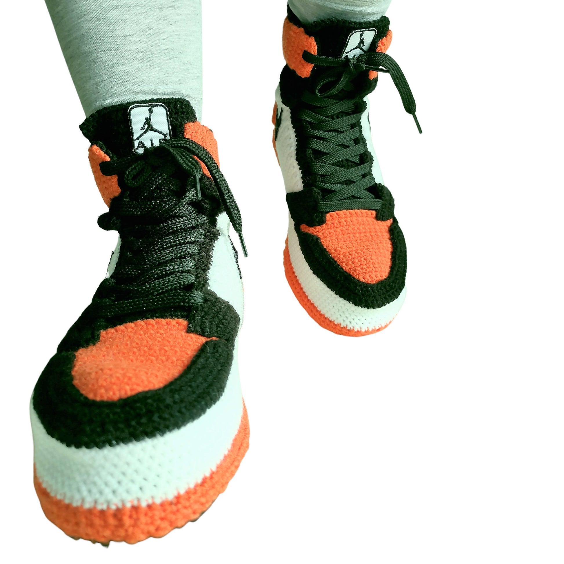 Jordan Black Orange Handmade Sneakers Knitted Slippers Home Shoes Natural Soft Plush - Byseay