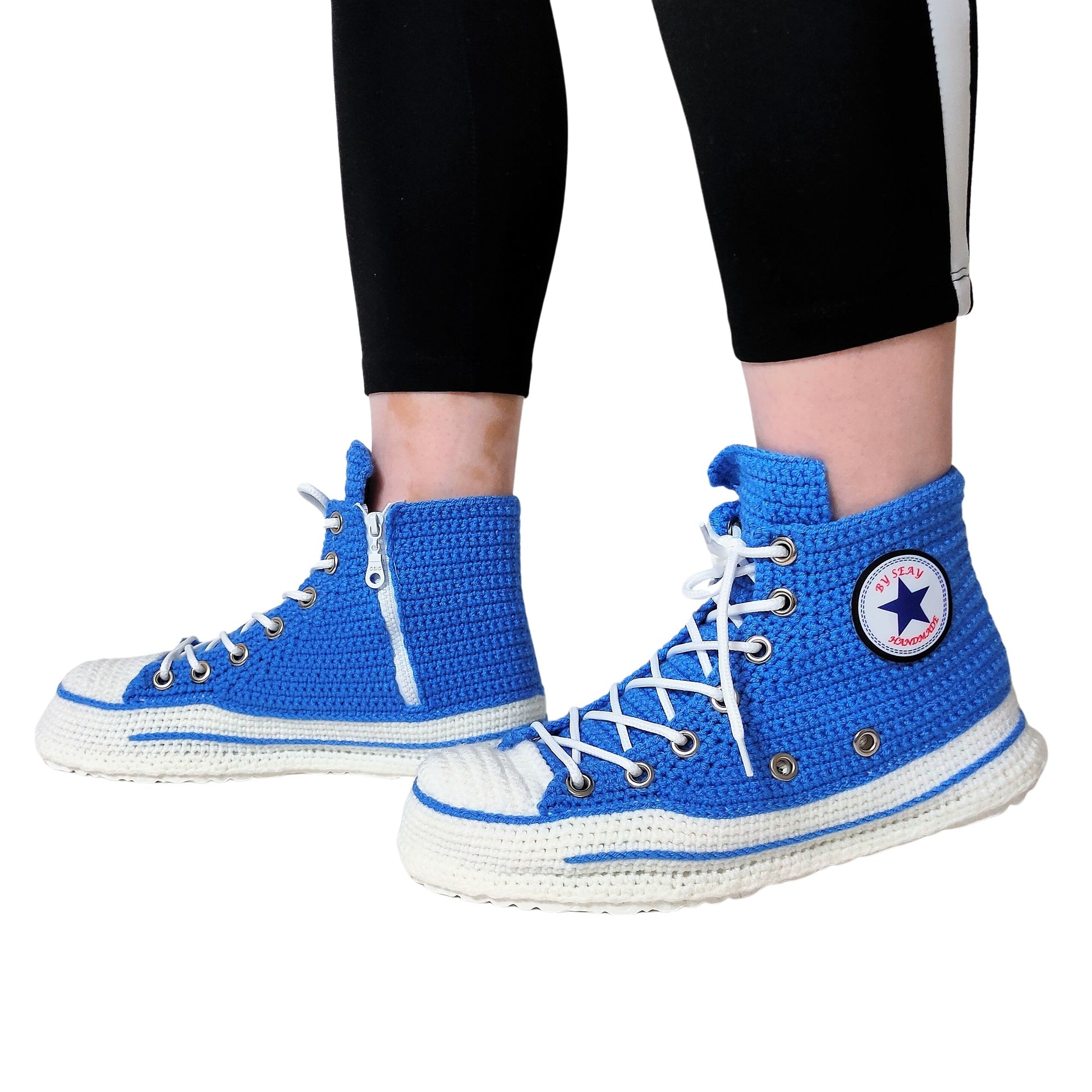 Blue Converse Sneakers Slippers Chuck Shoes Women High Top Plush Slippers Booties - Byseay