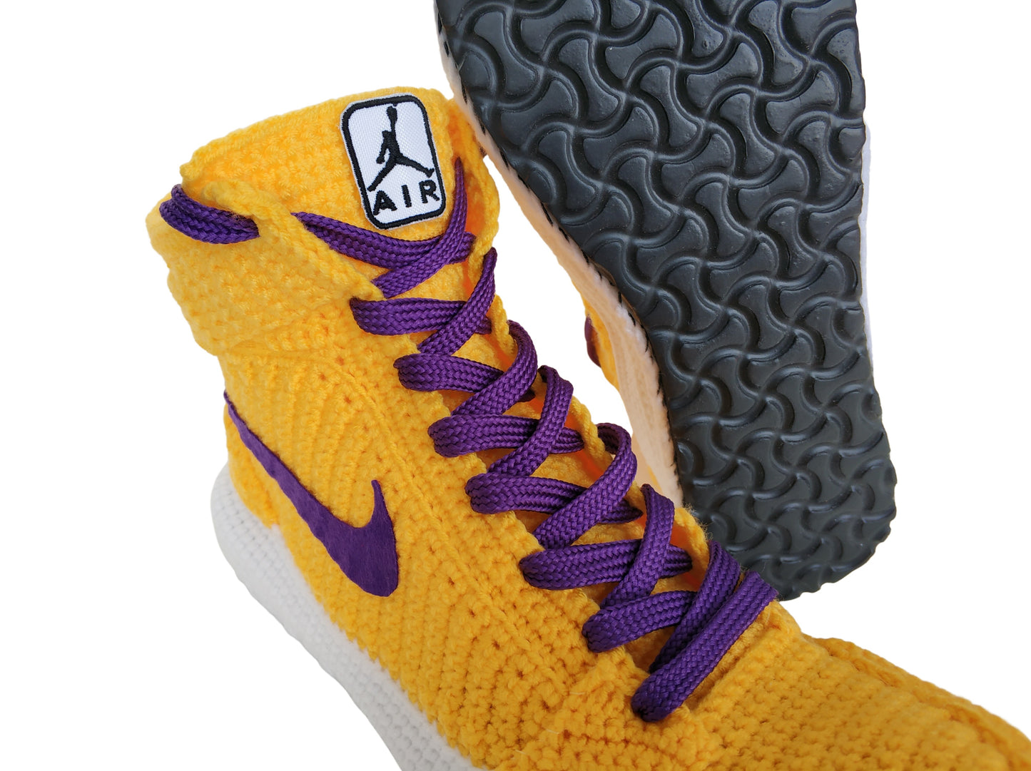 LA Lakers Kobe Bryant Custom Jordan 1 Purple / Yellow Sneakers Handmade Crochet Slippers - Byseay