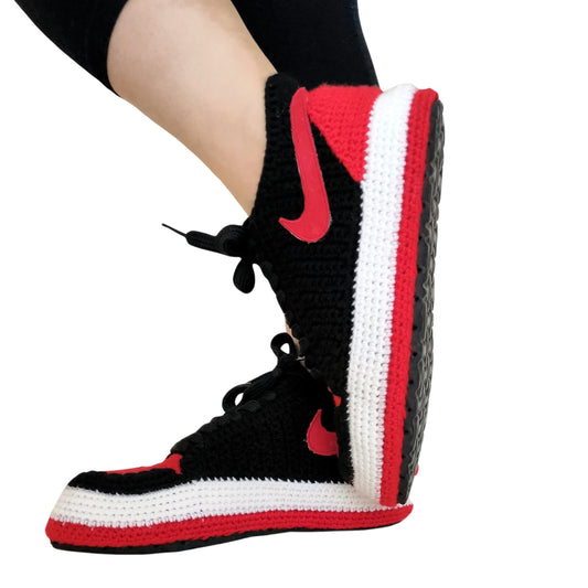 Custom Handmade Crochet Low Top Jordan Slippers Women Men Indoor Soft Warm Comfortable Sneakers