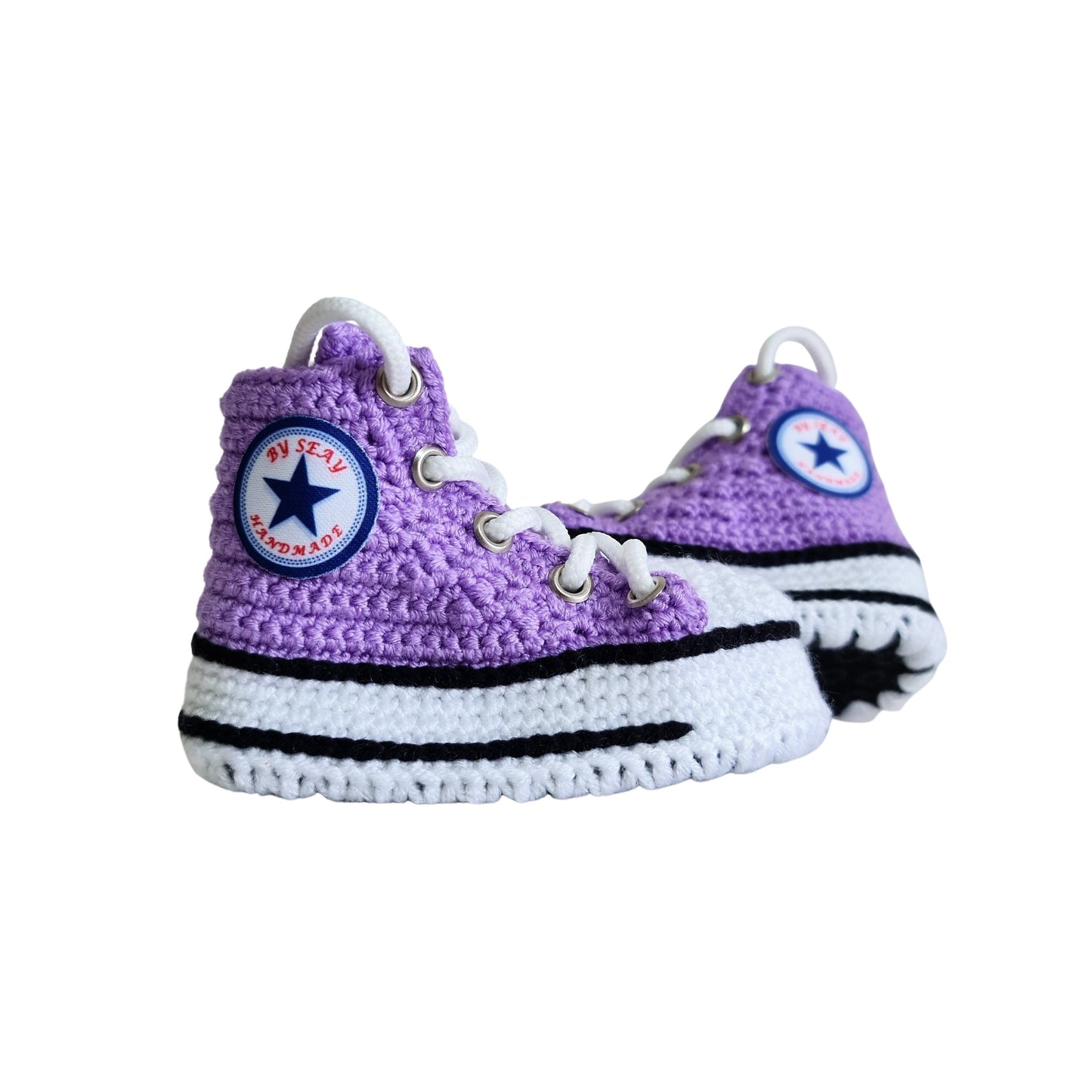 Purple Baby Canvas Booties Handmade Crochet Sneakers Slippers, Newborn Knitted Warm Winter Cute House Shoes, Cotton Sneaker Style Kids Socks