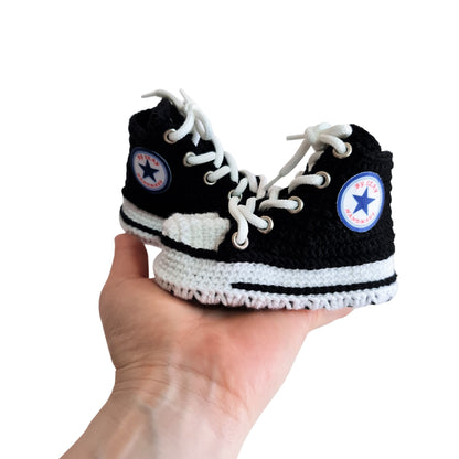 Black Converse Style Booties Baby Natural Cotton Newborn Socks, Wool Crochet Organic Slippers Sneakers, Toddler Cute Fluffy Plush Fur Shoes