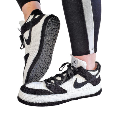 Jordan Dunk Low Disrupt Sneakers Black White Plush Slippers Indoor Shoes Booties Socks - Byseay