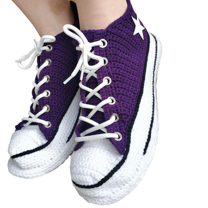 Purple Converse Platform Low Tops Sneakers Plush Slippers - Embroidered Star Patch Custom Handmade House Shoes - Soft Booties Socks Boots - byseay