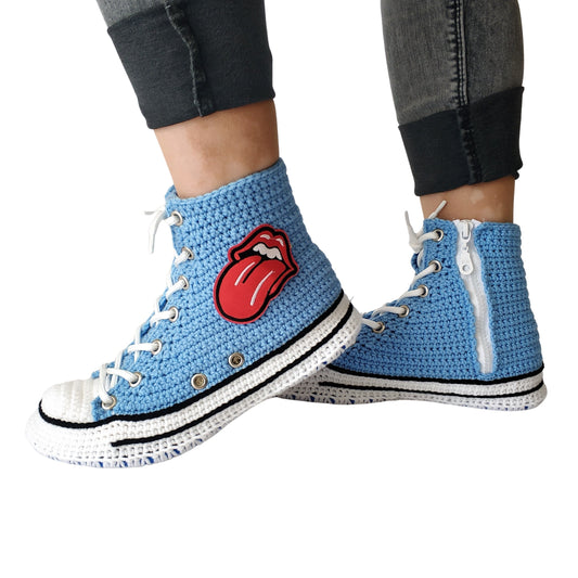 Converse Red Lips Custom Embroidery Kiss Patch Sexy Sneakers Slippers - Banned Goods Platform Plush Shoes - Blue Handmade Wool Socks Boots - byseay