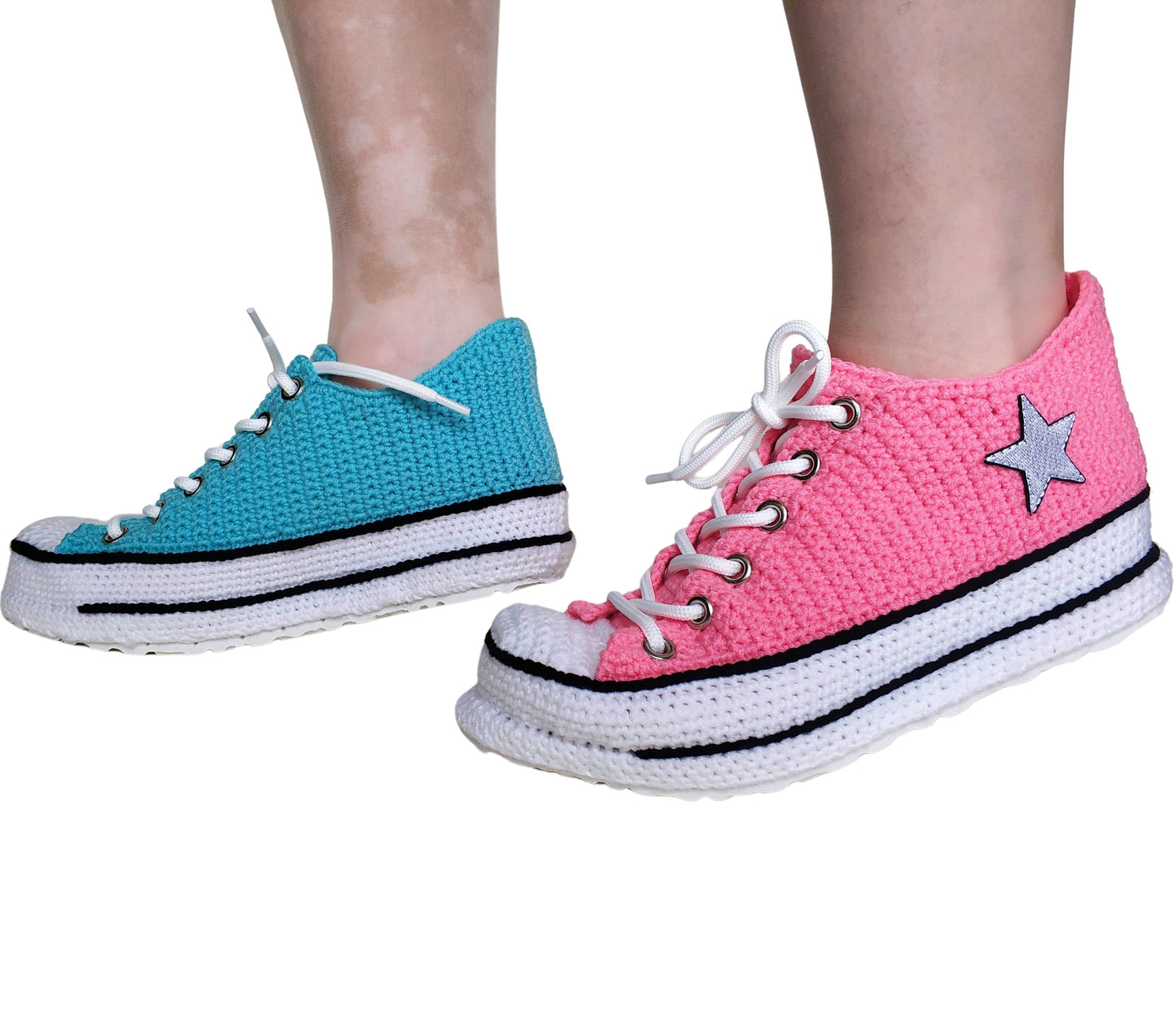 Converse Two Color Multicolored Sneakers Pink Turquoise Slippers Plush Shoes