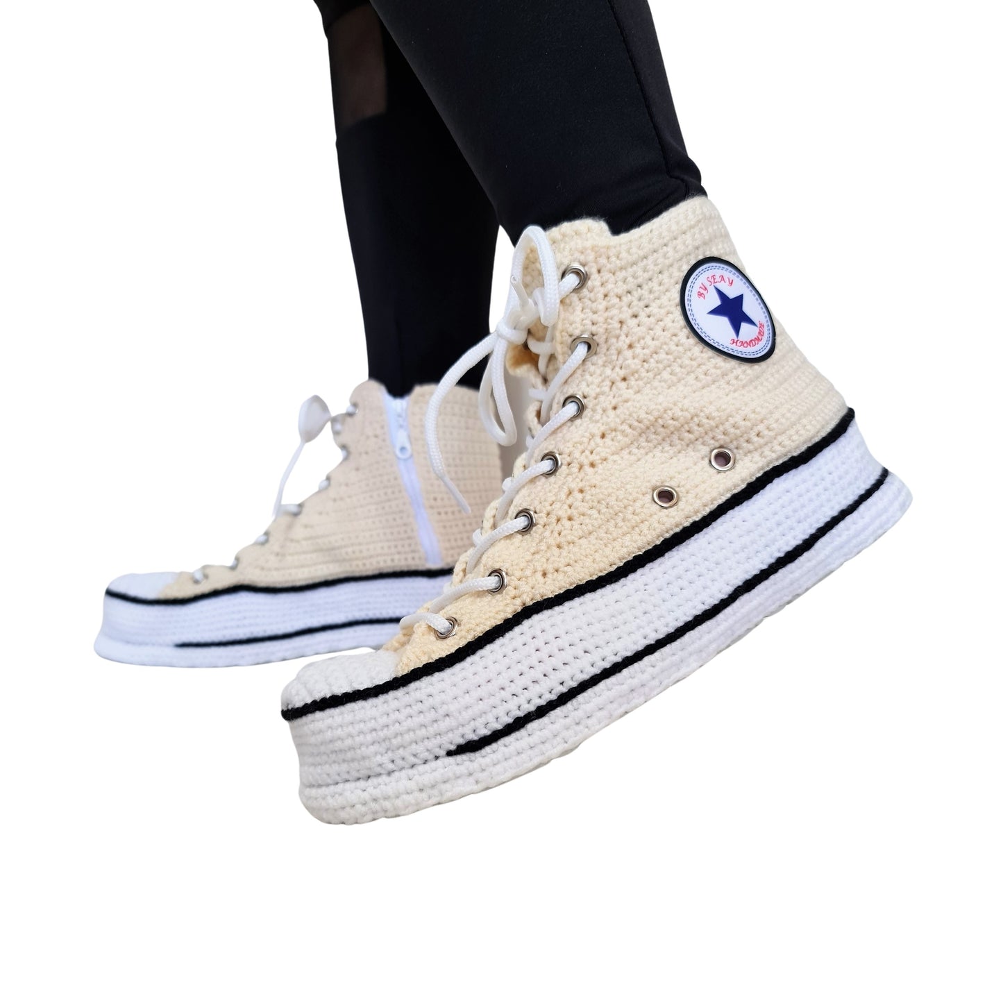 Off White Converse High Tops Platform Sneakers Plush Slippers-byseay