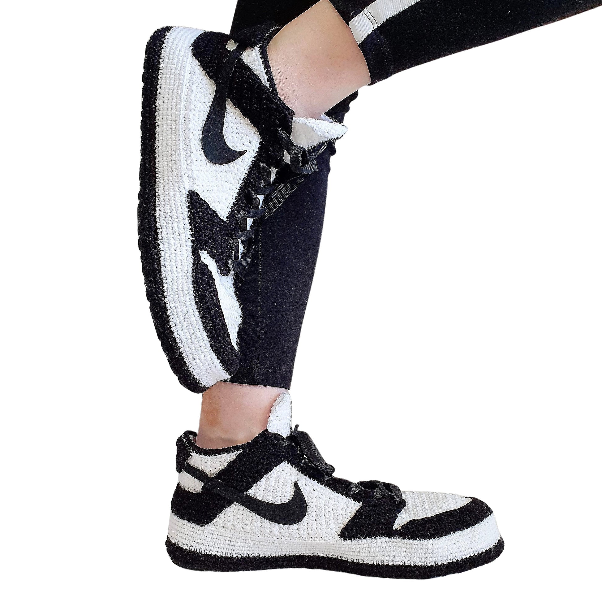 Jordan Dunk Low Disrupt Sneakers Black White Plush Slippers Indoor Shoes Booties Socks - Byseay