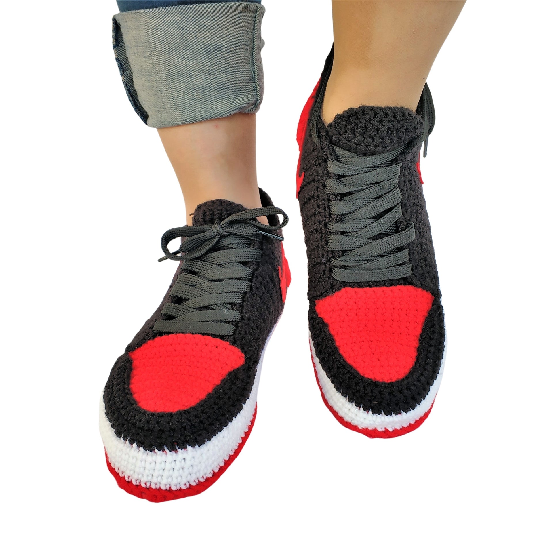 Custom Handmade Crochet Low Top Jordan Slippers Women Men Indoor Soft Warm Comfortable Sneakers - Byseay