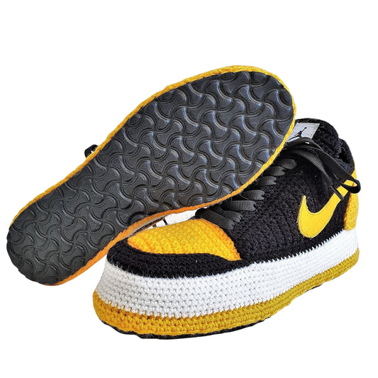 Jordan 1 Sneakers Low Top Yellow Black Custom Slippers Basketball Plush Shoes 