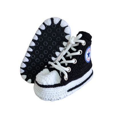 Black Converse Style Booties Baby Natural Cotton Newborn Socks, Wool Crochet Organic Slippers Sneakers, Toddler Cute Fluffy Plush Fur Shoes