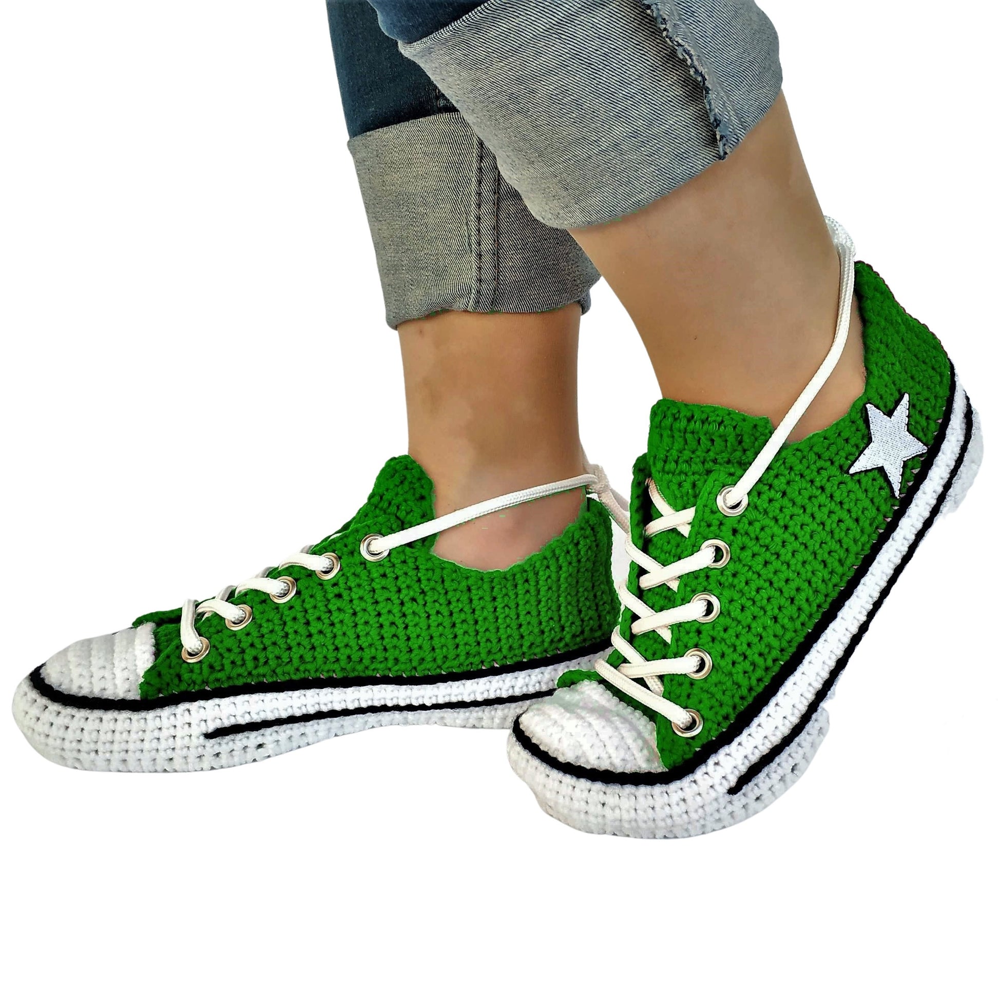 Converse Sneakers Plush Custom Green Slippers Plush Handmade Slip On Socks - Byseay