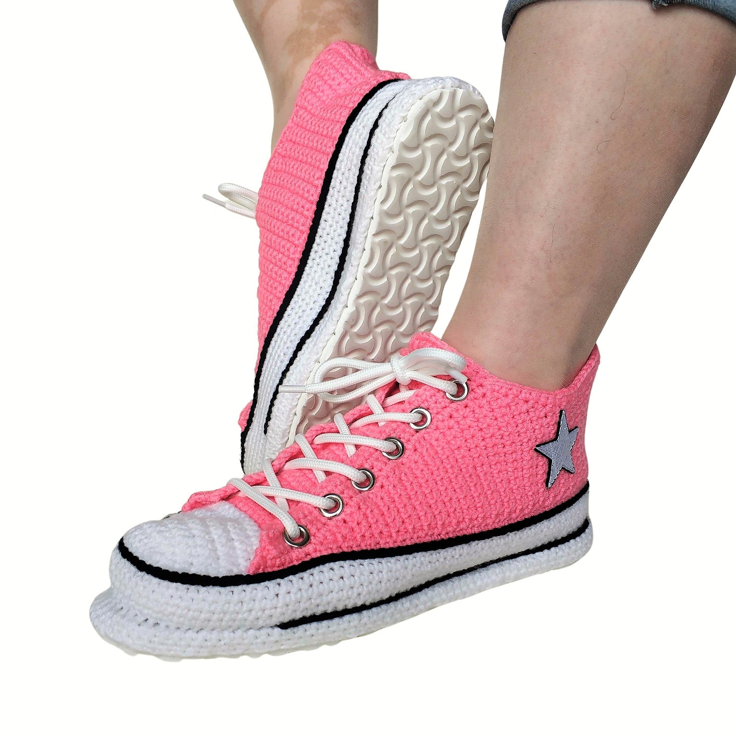 Converse Pink Low Top Sneakers Plush Handmade Custom Slippers Plush Soft Shoes