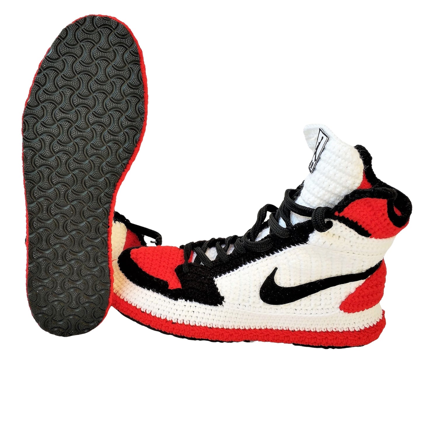 Jordan Bred Toe Retro Sneaker Slippers Plush - Flyknit Banned Goods Jumpman Basketball House Shoes - Knitting Crochet Handmade Booties Socks