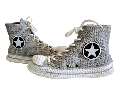 Converse Crochet Grey Men Sneakers Plush Slippers - High Top Custom House Soft Shoes - Byseay