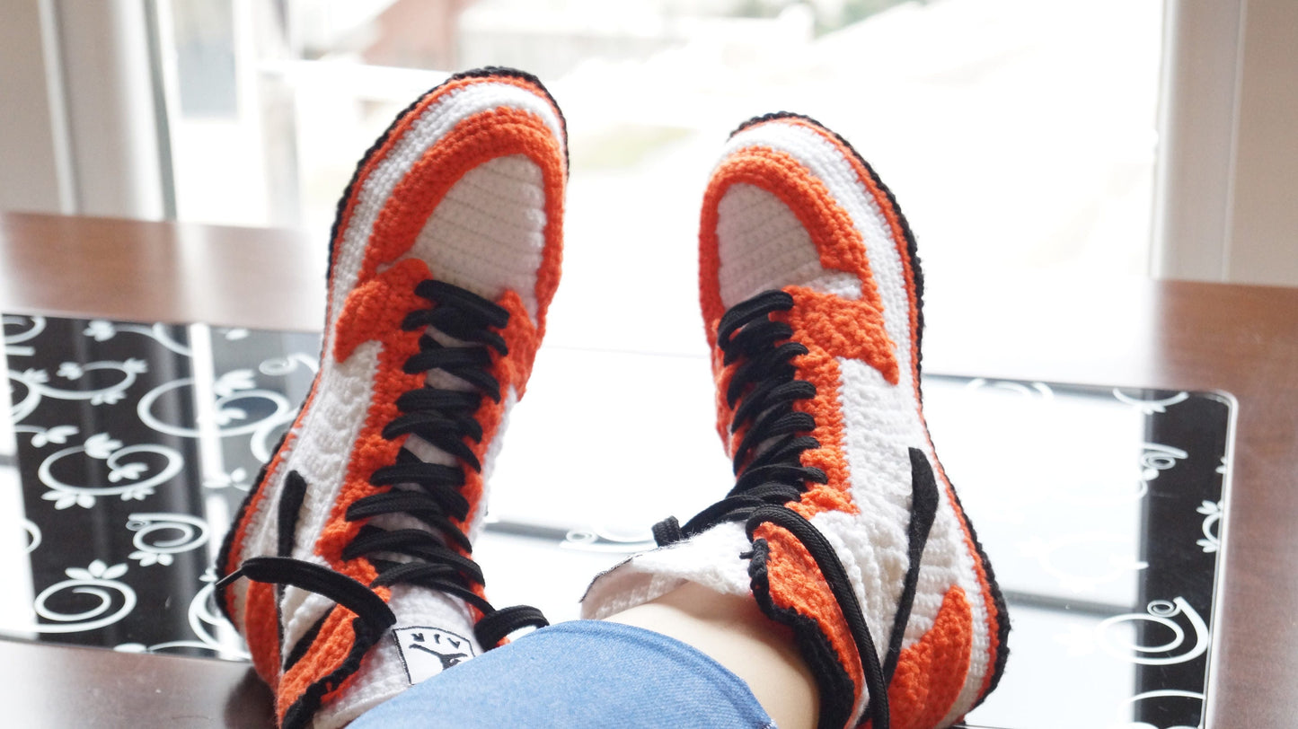 Custom Jordan 1 Orange Crochet Slippers Sneakers - Banned Goods Basketball Shoes Plush - Byseay