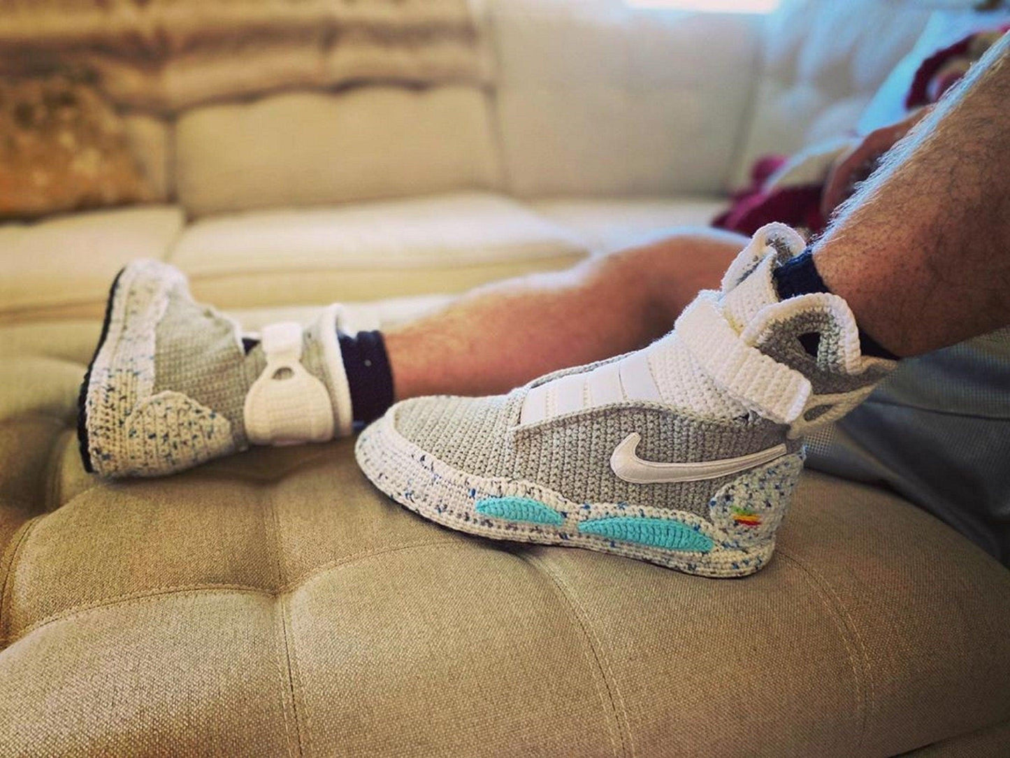 Back To The Future Custom Air Mag Crochet Shoes - Marty McFly Knitted Sneakers Slippers - Byseay