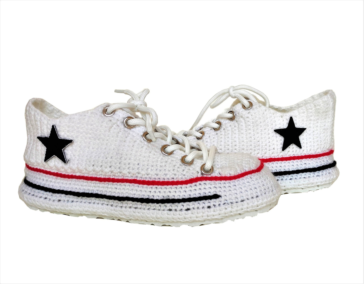 Converse Style White Handmade Plush Slippers Canvas House Sneakers - Byseay