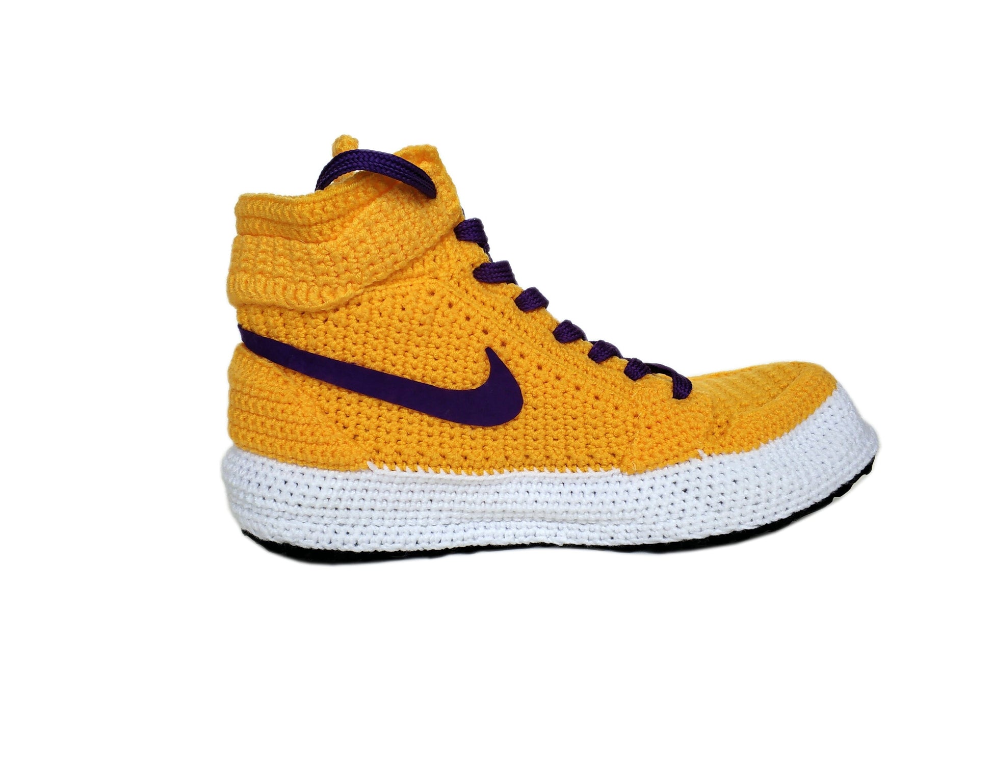 LA Lakers Kobe Bryant Custom Jordan 1 Purple / Yellow Sneakers Handmade Crochet Slippers - Byseay