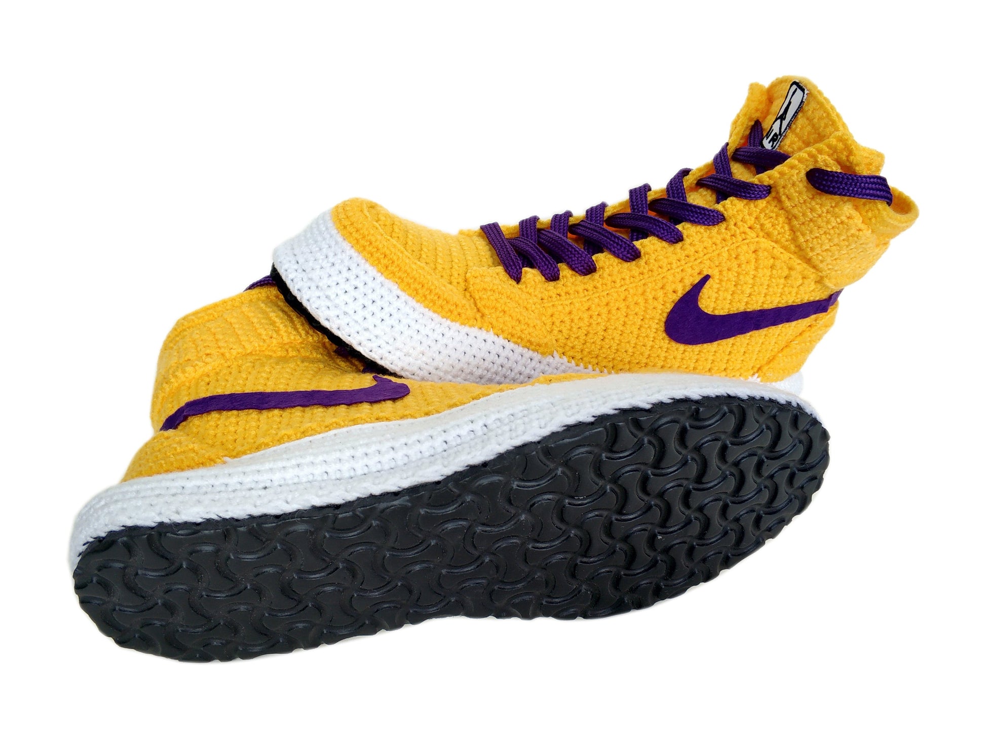 LA Lakers Kobe Bryant Custom Jordan 1 Purple / Yellow Sneakers Handmade Crochet Slippers - Byseay