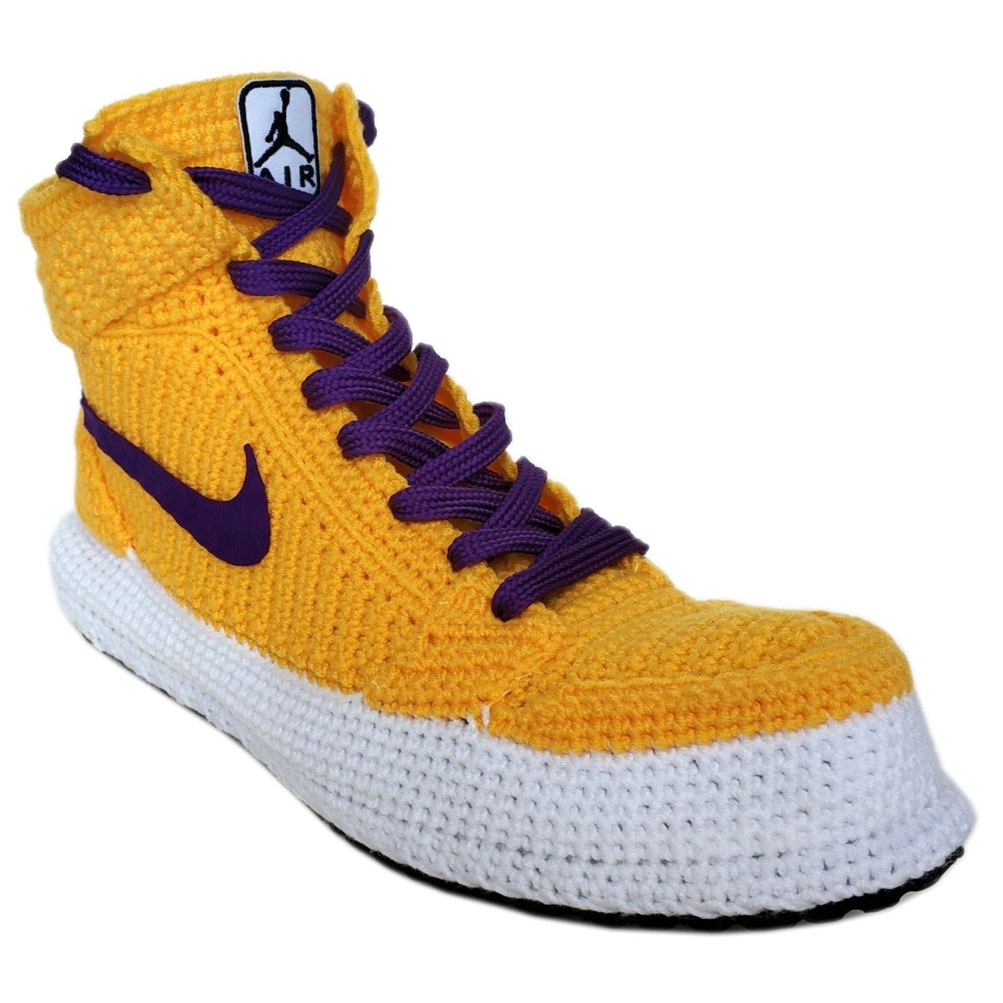 LA Lakers Kobe Bryant Custom Jordan 1 Purple / Yellow Sneakers Handmade Crochet Slippers - Byseay