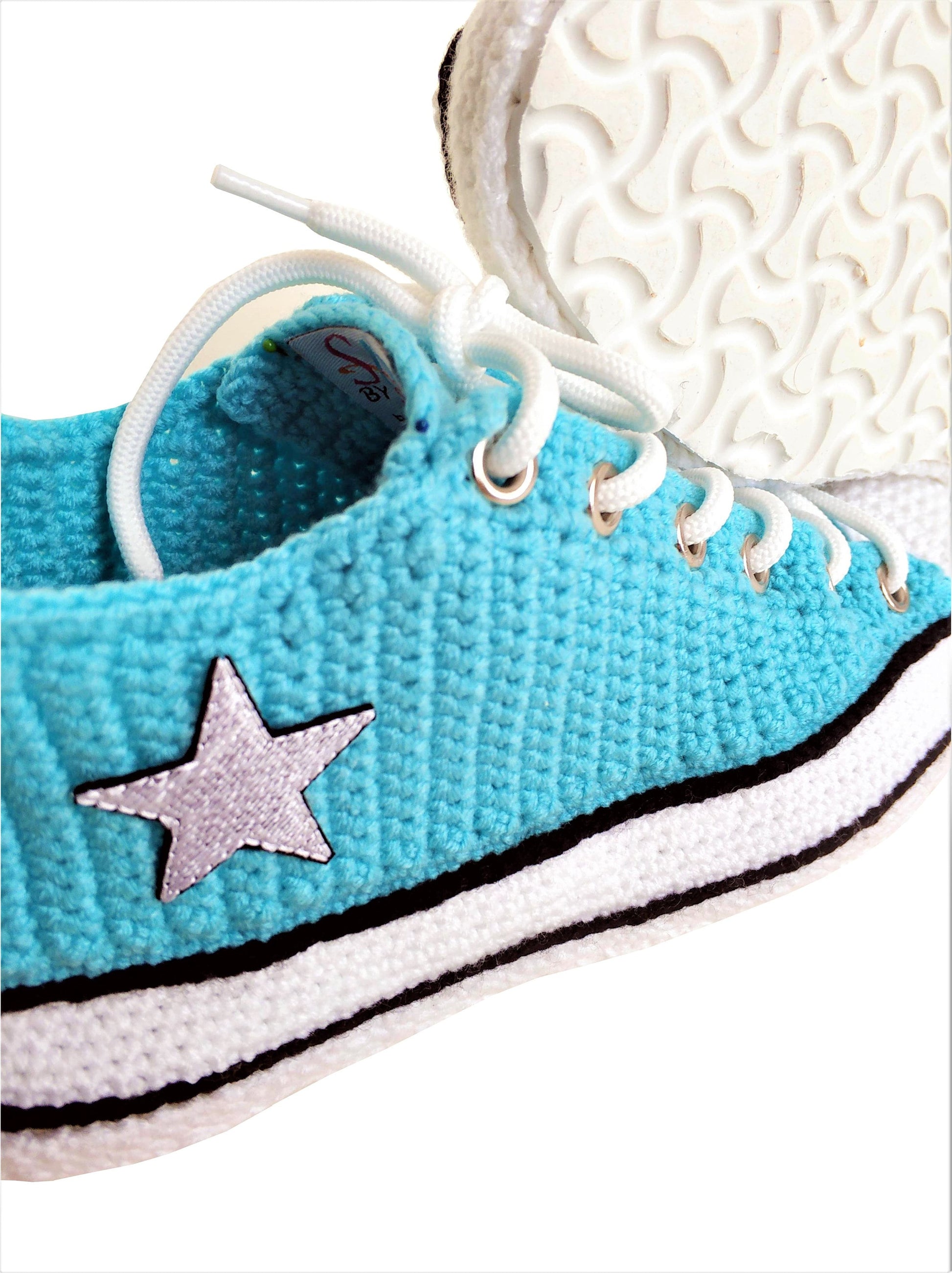 Turquoise Converse Handmade Crochet Home Slippers Plush - Breathable Non-Slip Sole Sneakers Indoor Shoes - Byseay