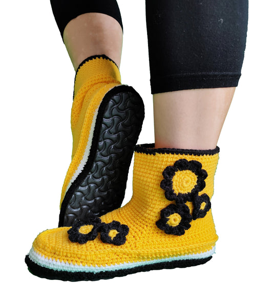 Crochet Knitted Ladies Slippers Handmade Custom Women Home Booties Shoes - Byseay