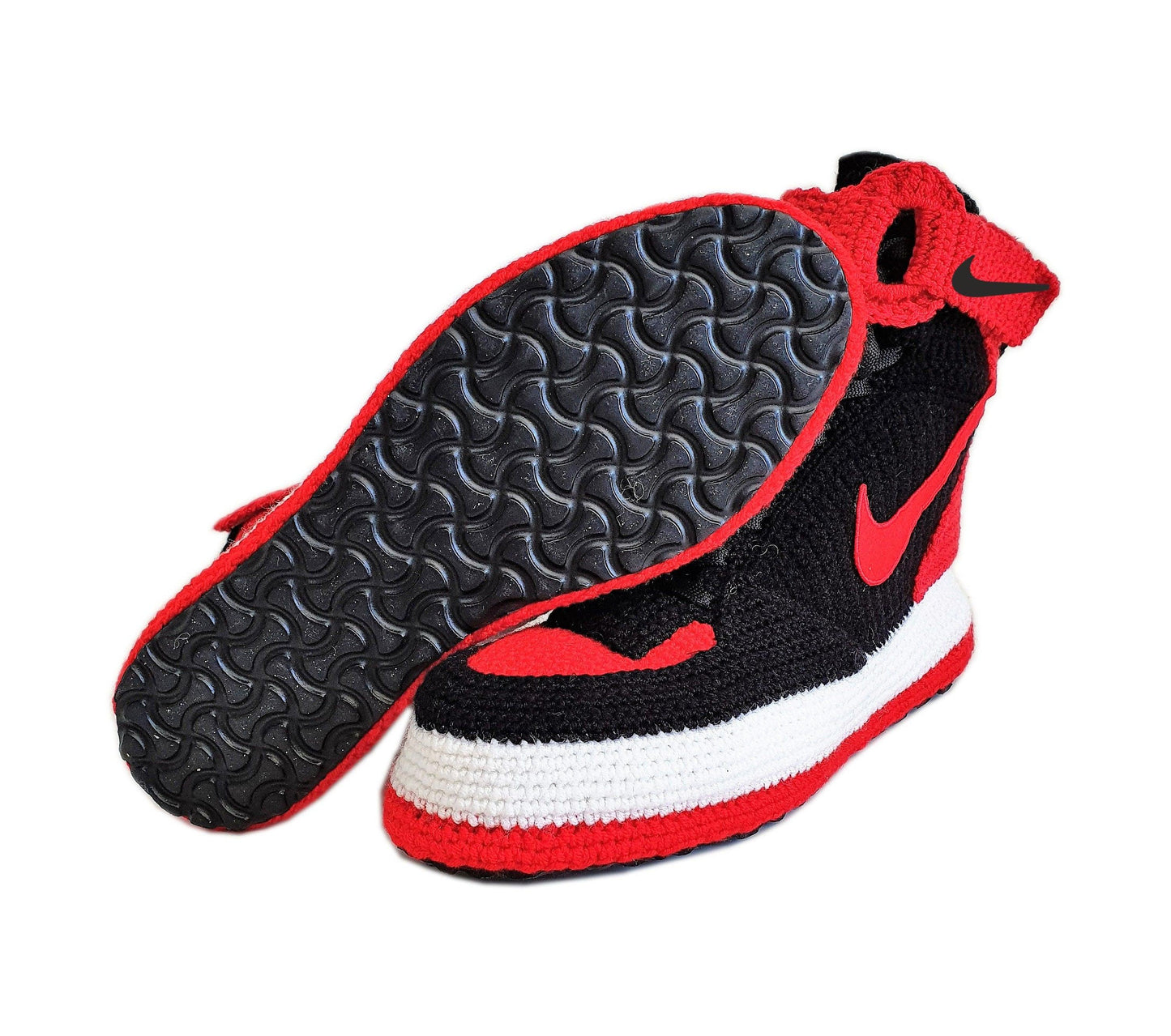 Air Force 1 High Top Red And Black Crochet Style Sneakers Handmade Slippers - Byseay