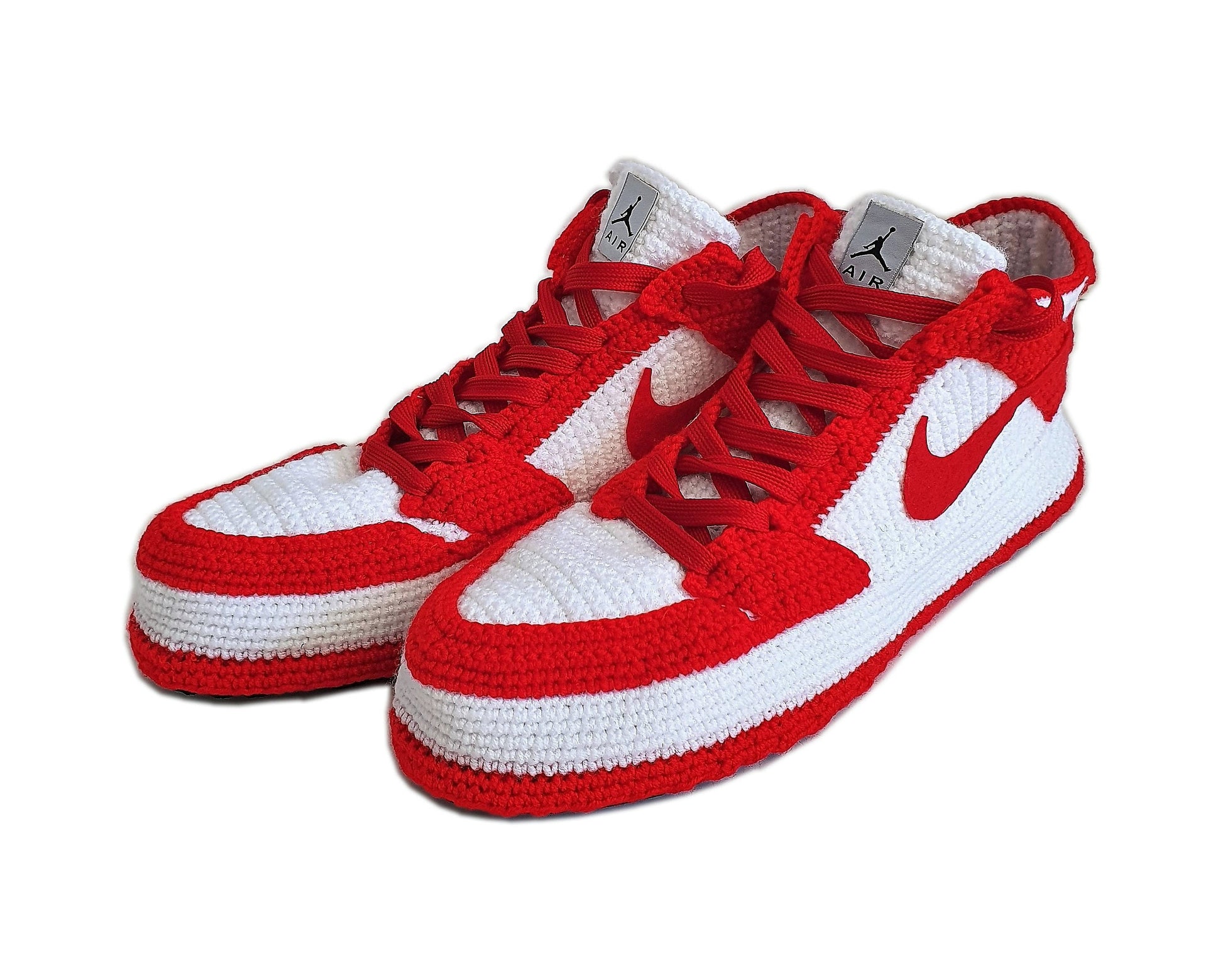 Handmade Crochet Jordan Dunk Low Retro Red Style Home Slippers, Handmade Exclusive Design House Slippers Shoes, Custom Sneakers Shoes