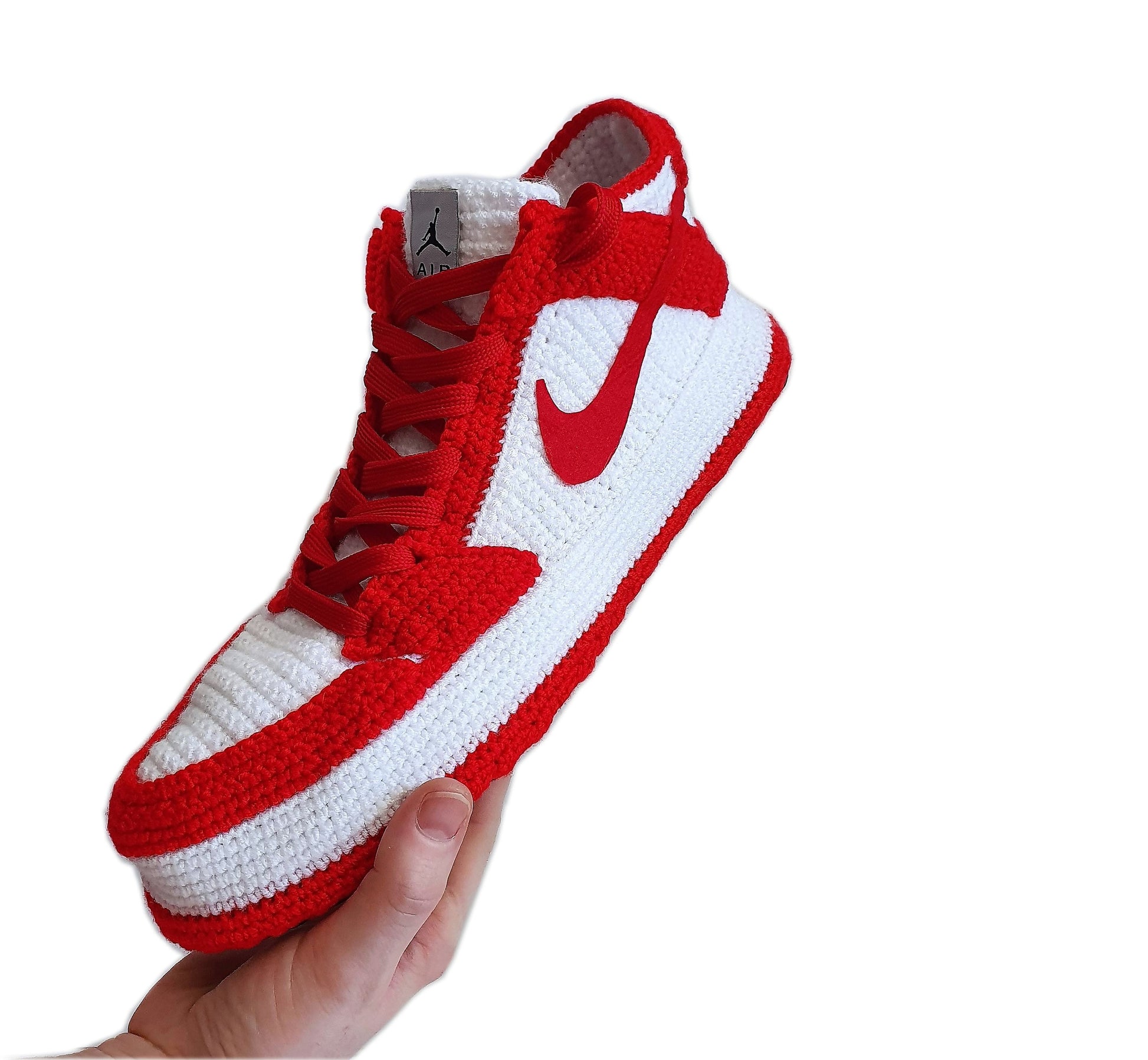 Handmade Crochet Jordan Dunk Low Retro Red Style Home Slippers, Handmade Exclusive Design House Slippers Shoes, Custom Sneakers Shoes