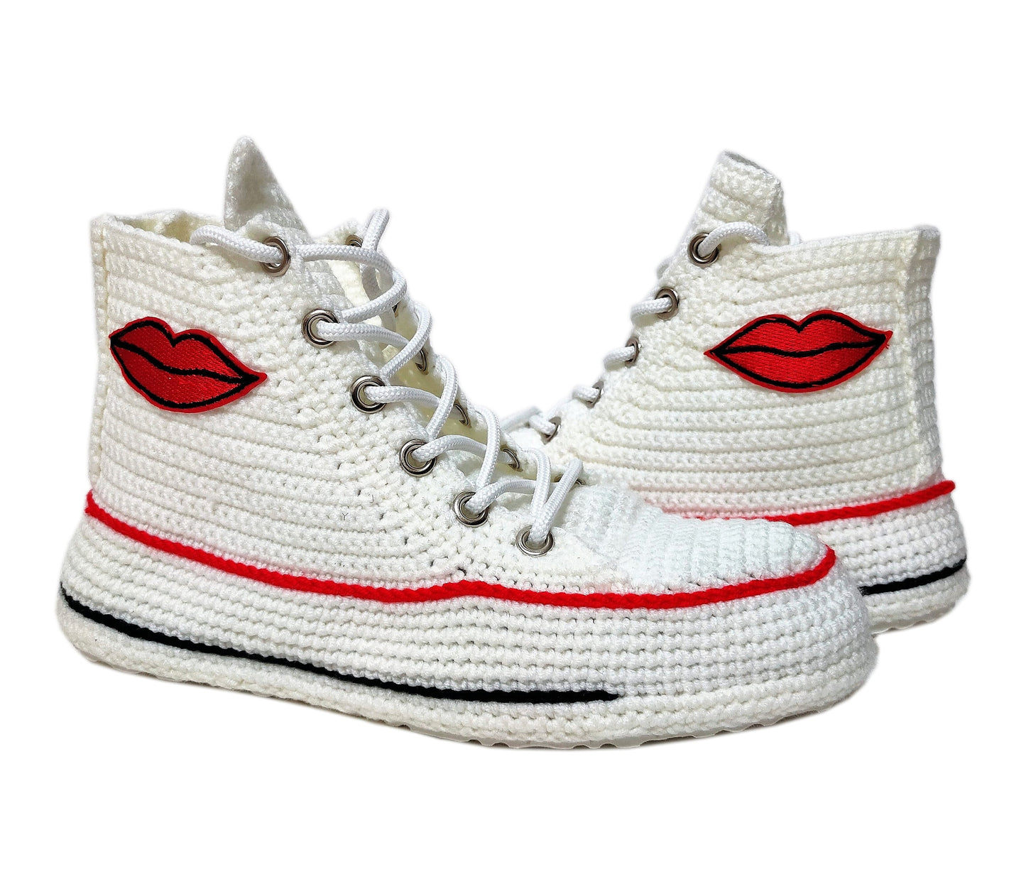 Sexy Converse Slippers Plush Sneakers House Kiss Me Lips Shoes - Byseay