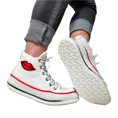 Sexy Converse Slippers Plush Sneakers House Kiss Me Lips Shoes - Byseay