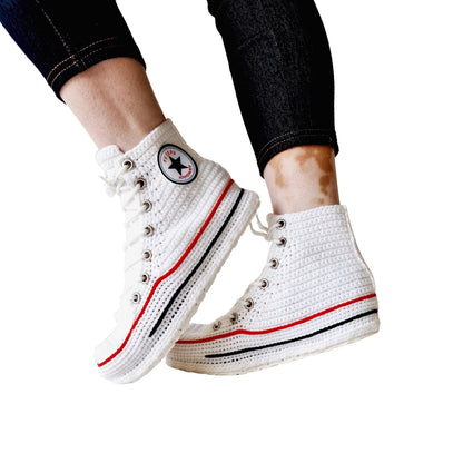 Converse White High Top Sneaker Plush Handmade Slippers Slip On Canvas Shoes - Byseay