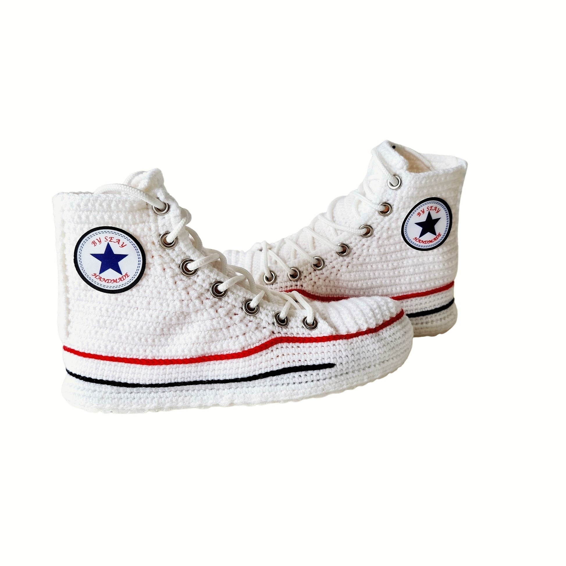 Converse White High Top Sneaker Plush Handmade Slippers Slip On Canvas Shoes - Byseay